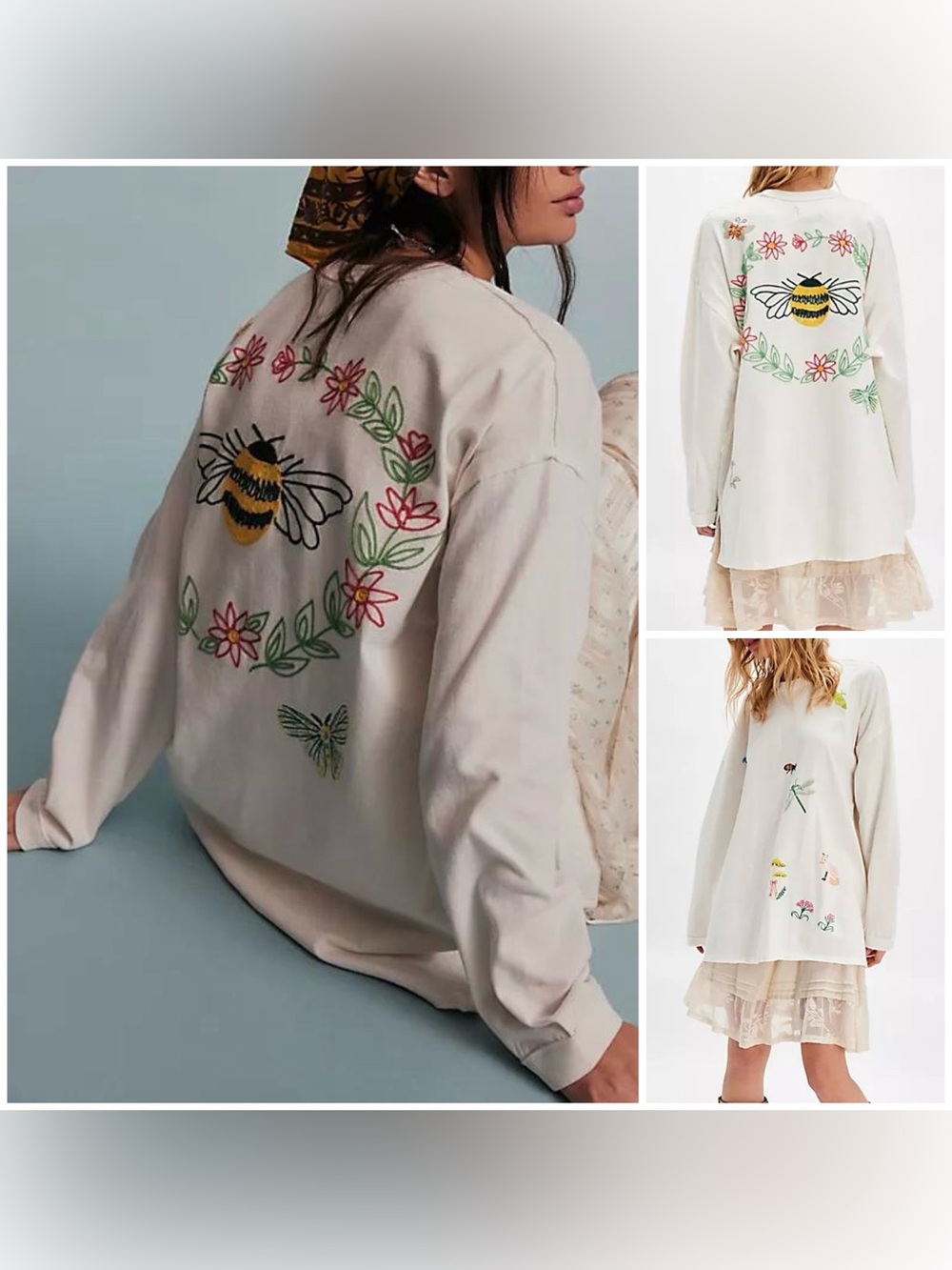 NWOT Free People We The Free Never Leaf Me Tee - ivory combo - XL *IR*